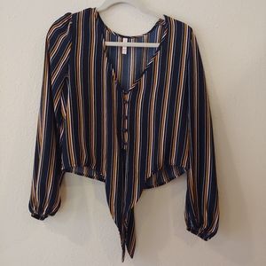 Stripped long sleeve button down w/ tie